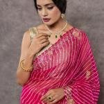 Pink Lehariya Saree | Zari, Resham & Salma Work on Georgette | Jaipurio Designer Collection